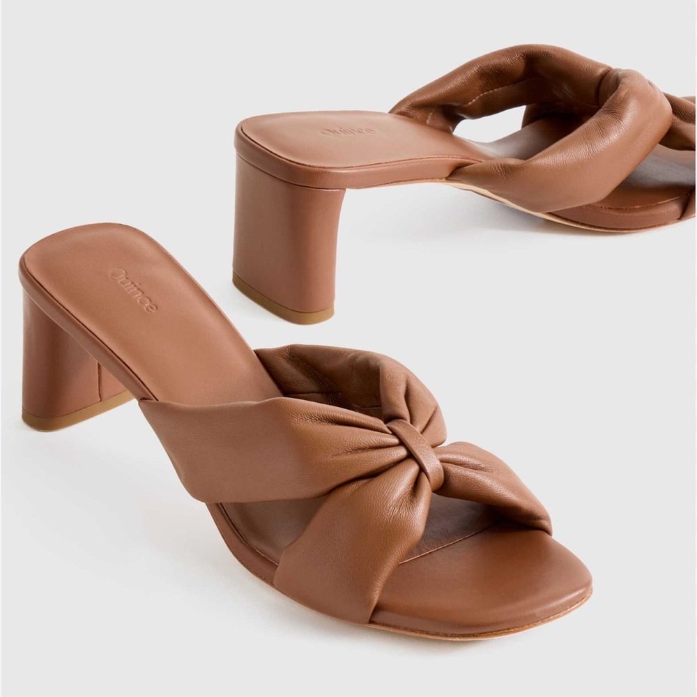 Quince | Women’s Brown Italian Leather twist mid heel mules Sz 8